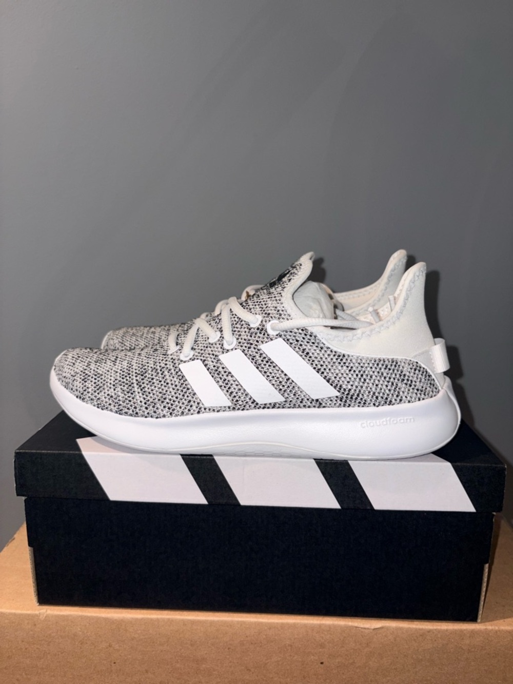 adidas Kids Grey and White Knit Sneakers